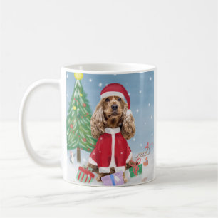 Mug Cocker Spaniel Chien en neige avec cadeaux de Noël