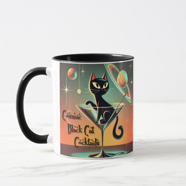 Mug Cocktails de chat noir cosmique futuriste atomique (Gauche)