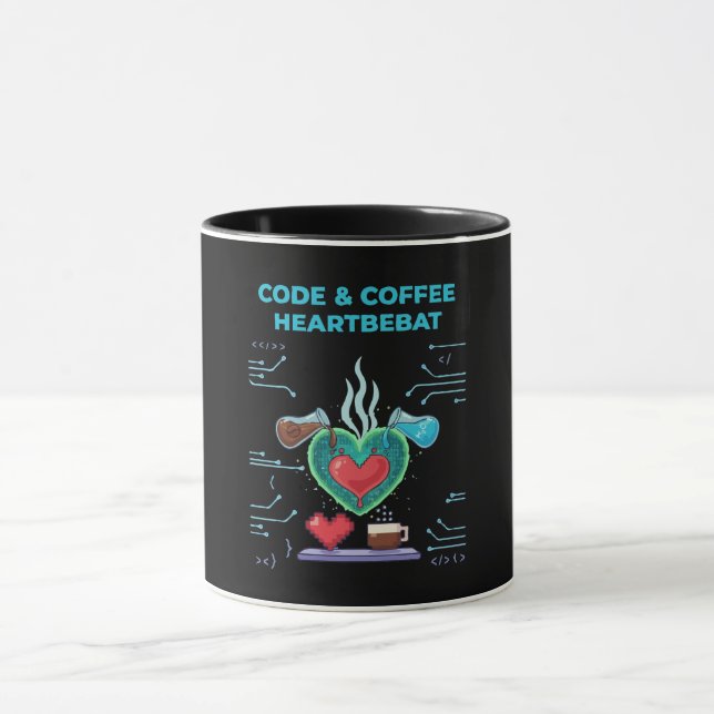 Mug Code & Coffee Battement de coeur | Drôle de geek p (Centre)