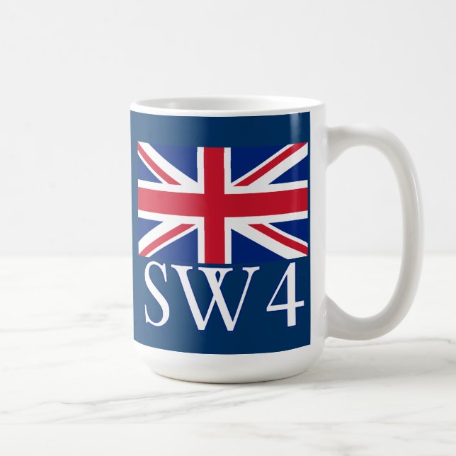 Mug Code postal SW4 de Londres avec Union Jack (Droite)