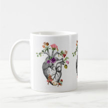 Coeur anatomique et fleurs Prin cardiaque anatomiq