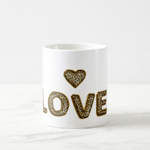 Mug Cœur d'amour imprimé léopard doré