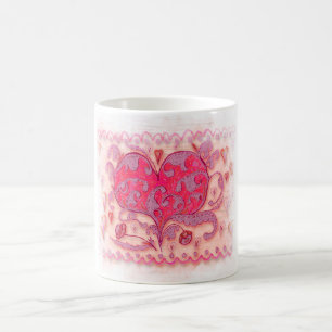Mug Coeur d'art populaire avec feuilles et fleurs