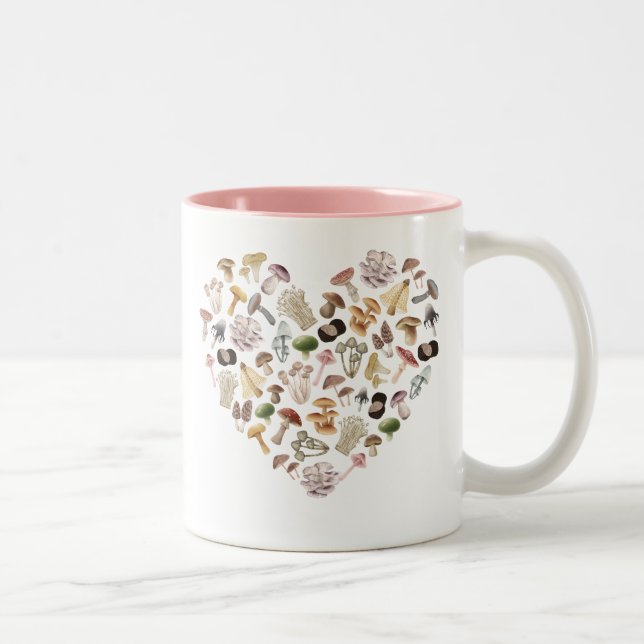 Mug Coeur de Champignons, Cadeau pour les amateurs (Droit)