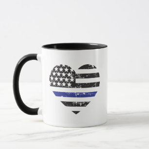 Mug Cœur de la fine ligne bleue Drapeau américain Poli