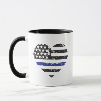 Mug Cœur de la fine ligne bleue Drapeau américain Poli