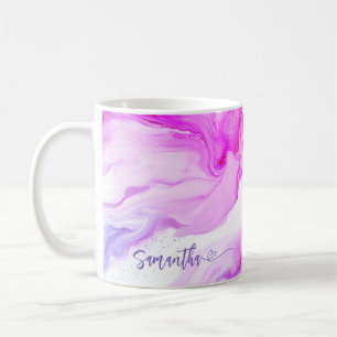 Mug Cœur de nom fluide personnalisé en marbre rose vio