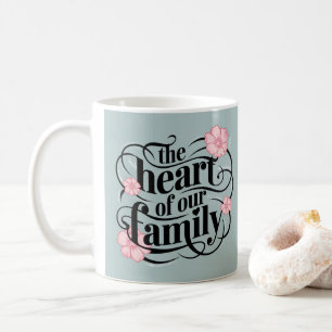 Mug Coeur de notre famille Pastel Gris Fleurs roses