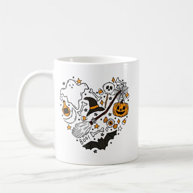 Mug Coeur d'Halloween | Fantômes, Citrouilles et bonbo (Gauche)