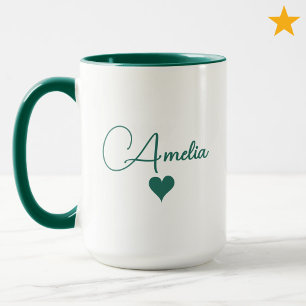 Mug Cœur en typographie cursive avec nom personnalisé