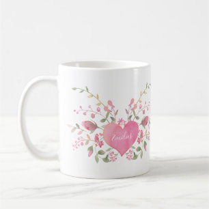 Mug Coeur et fleurs roses