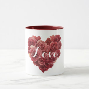 Mug Cœur floral de roses rouges