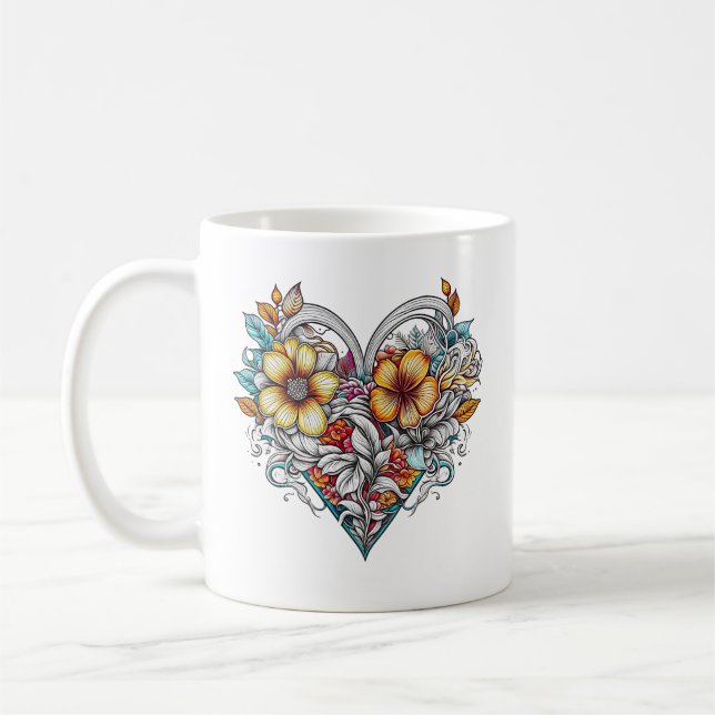 Mug Coeur floral personnalisé avec message sensoriel (Gauche)