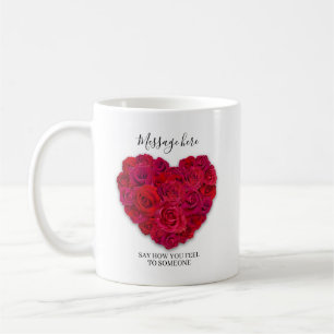 Mug Cœur Floral Romantique Rose Rouge Texte Personnali