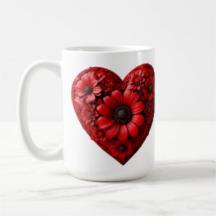 Mug Cœur floral rouge fait de fleurs