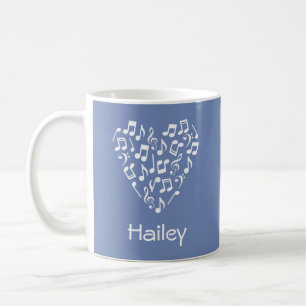Mug Coeur musical personnalisé (bleu avec notes blanch