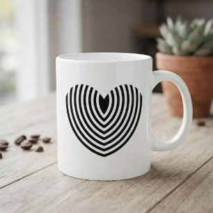 Mug Cœur noir et blanc concentrique d'art optique mode
