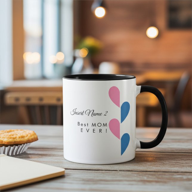 Mug Cœur personnalisé pour couples, rose et bleu, demi (Créateur téléchargé)