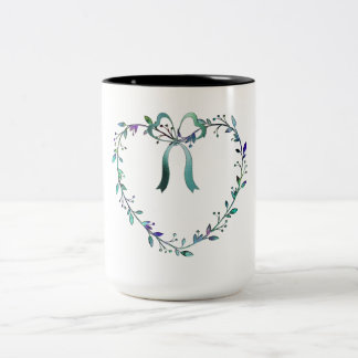 Mug Cœur Romantique de Feuilles et de Rubans
