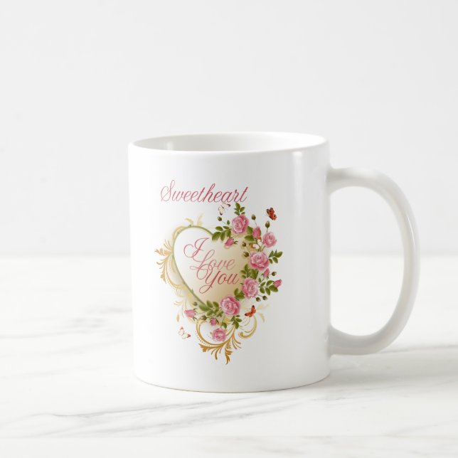 Mug Coeur Rose Et Or Floral (Droite)