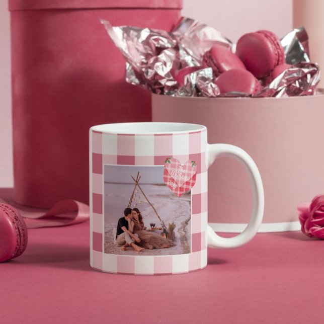 Mug Coeur rose mignon En vichy Photo personnalisée Noë (Créateur téléchargé)