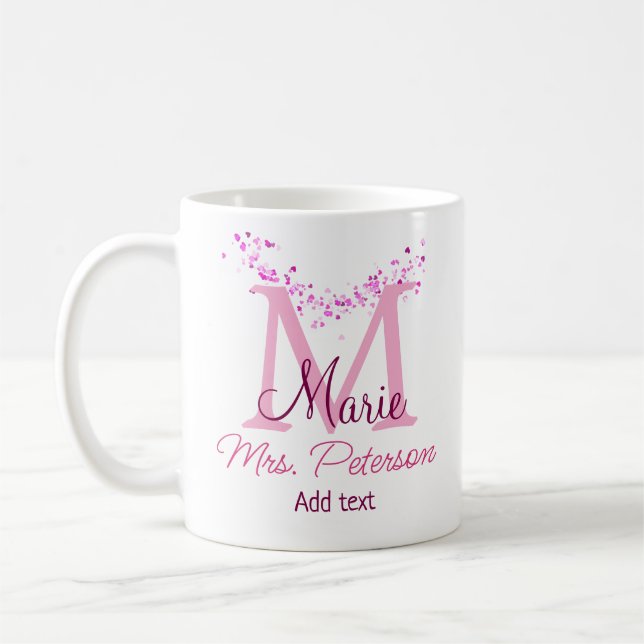 Mug Coeur rose parties scintillant monogramme professe (Gauche)