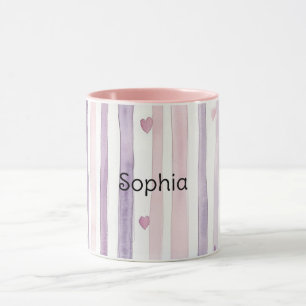 Mug Cœur Rose Violet Rayures Anniversaire