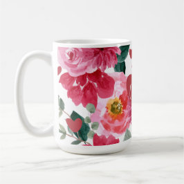Mug Coeur rouge et rose amour valentines florales nom 