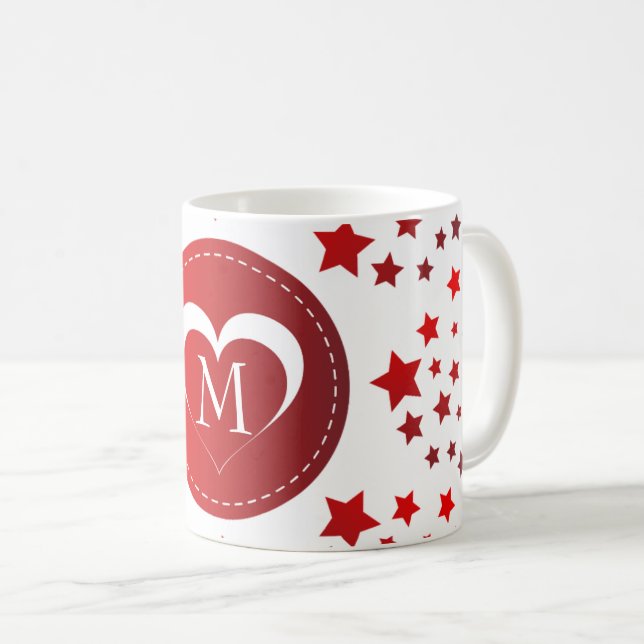 Mug Coeur Rouge Monogramme Et Étoiles (Devant droit)