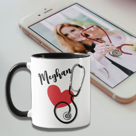 Mug Coeur rouge Stethoscope Nom Infirmière Docteur Caf