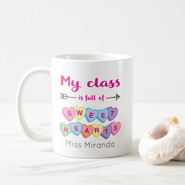 Mug Coeurs amoureux Professeur personnalisé Valentines (Avec donut)