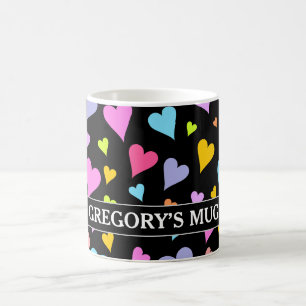 Mug Coeurs amusants, amoureux et colorés Motif + Nom p