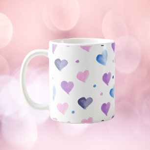 Mug Coeurs Aquarelle Motif rose Bleu pourpre