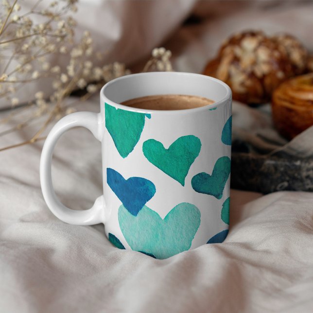 Mug Coeurs d'aquarelle de la Saint-Valentin - turquois (Créateur téléchargé)