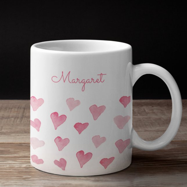 Mug Coeurs d'aquarelle personnalisée joliment dessinés (Créateur téléchargé)