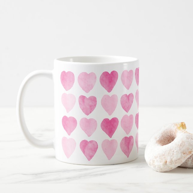 Mug Coeurs d'aquarelle rose mignonne (Avec donut)
