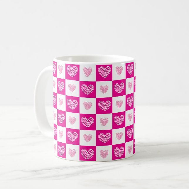 Mug Coeurs de griffes roses vérifier motif (Devant gauche)