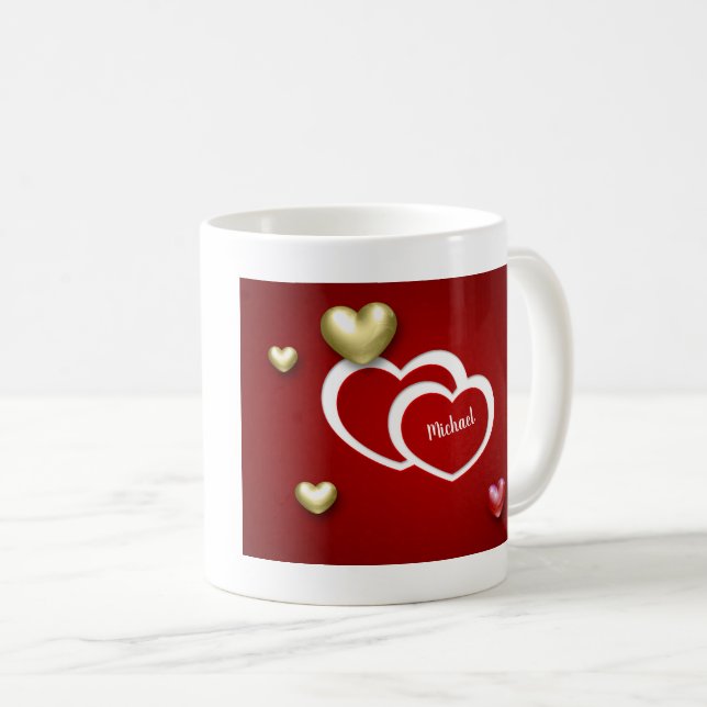 Mug Coeurs de la Saint Valentin Rouge moderne (Devant droit)