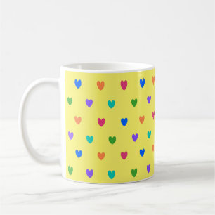 Mug Coeurs de polka arc-en-ciel sur jaune