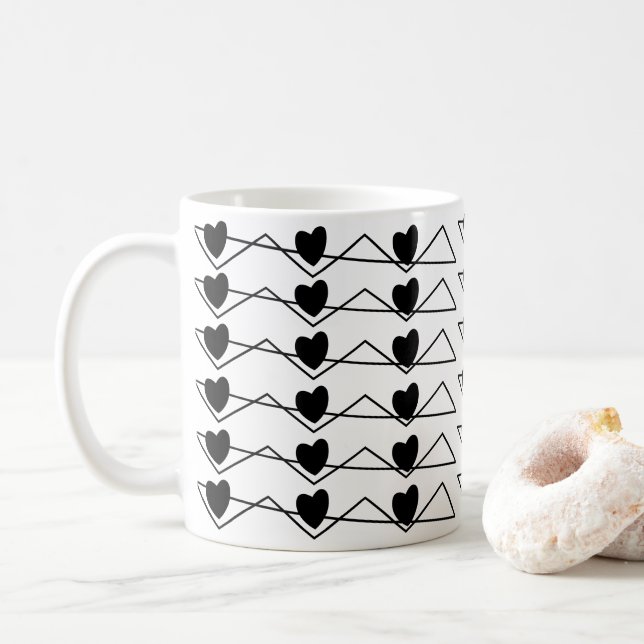 Mug Coeurs de rayures Chevron noir et blanc géométriqu (Avec donut)