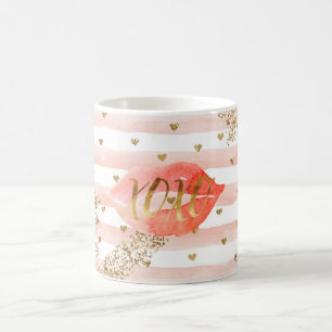 Mug Coeurs d'or rose pâle Lèvres de Parties scintillan