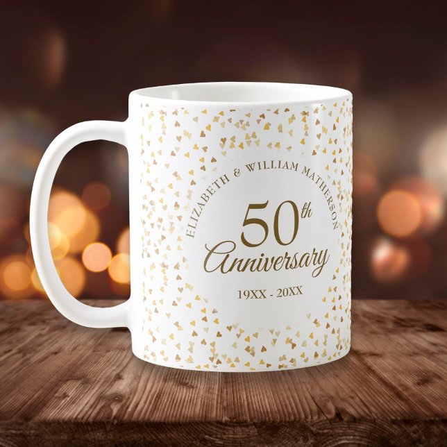 Mug Cœurs Dorés 50e Anniversaire (50th Wedding Anniversary Golden Hearts Coffee Mug)