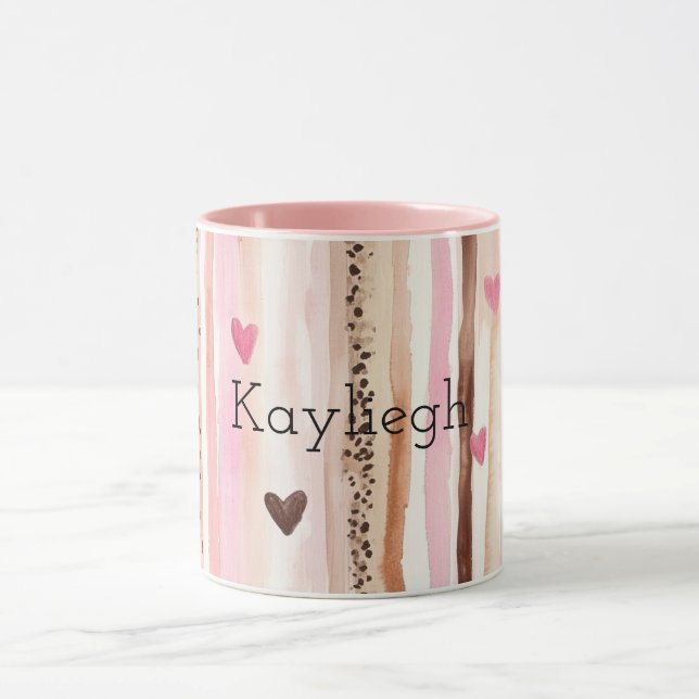 Mug Coeurs Empreintes de léopard roses Brown rayures N (Centre)