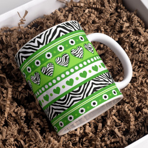 Mug Coeurs et points abstraits en zèbre noir et blanc 