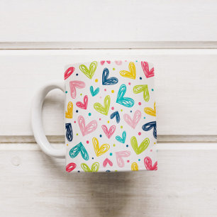 Mug Coeurs et points en style doodé