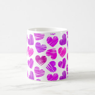Mug Coeurs griffés violets et roses modernes Valentine
