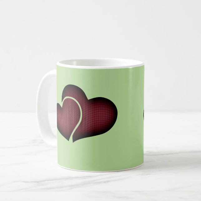 Mug Cœurs Hachurés Double Marron Foncé (Devant gauche)