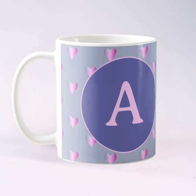 Mug Coeurs Monogrammes personnalisés Lilac (Créateur téléchargé)