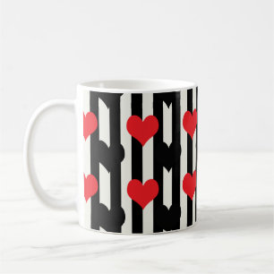 Mug Coeurs Noirs Rouges Sur Bandes Blanches Noires