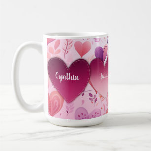 Mug Coeurs patchs de famille sur motif avec nom